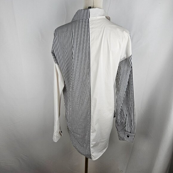 Frank Lyman Design Collection Shirt Medium Striped Woman Illustration Artsy B&W - Picture 6 of 12
